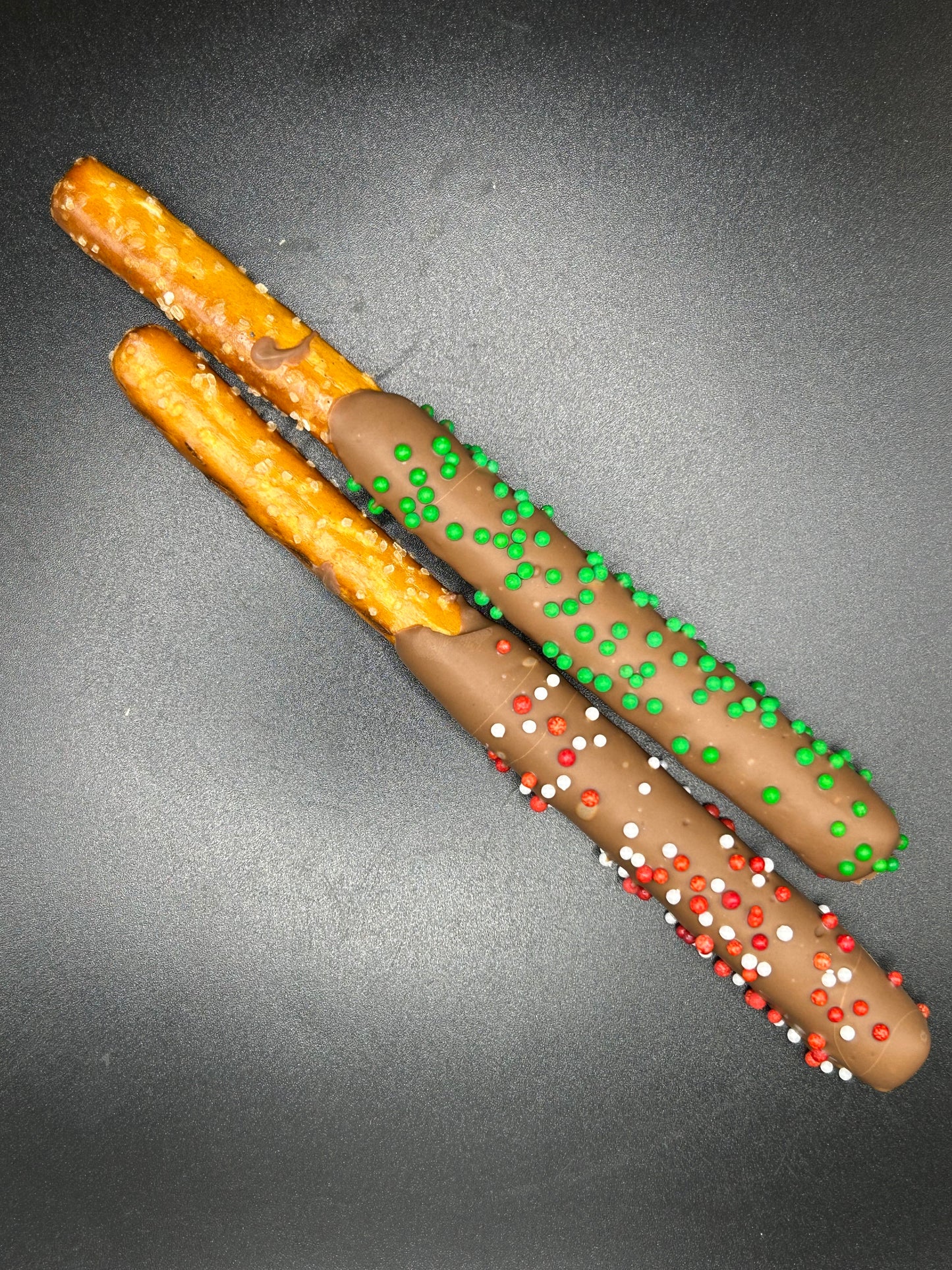 Holiday Chocolate Dipped Pretzel Rods