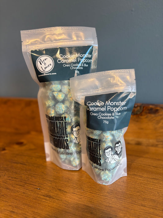 Cookie Monster Chocolate Coated Caramel Popcorn
