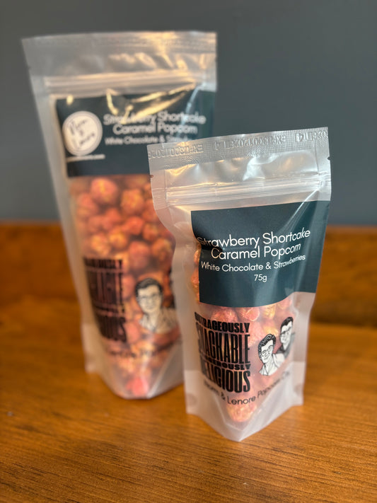 Strawberry Shortcake Chocolate Coated Caramel Popcorn