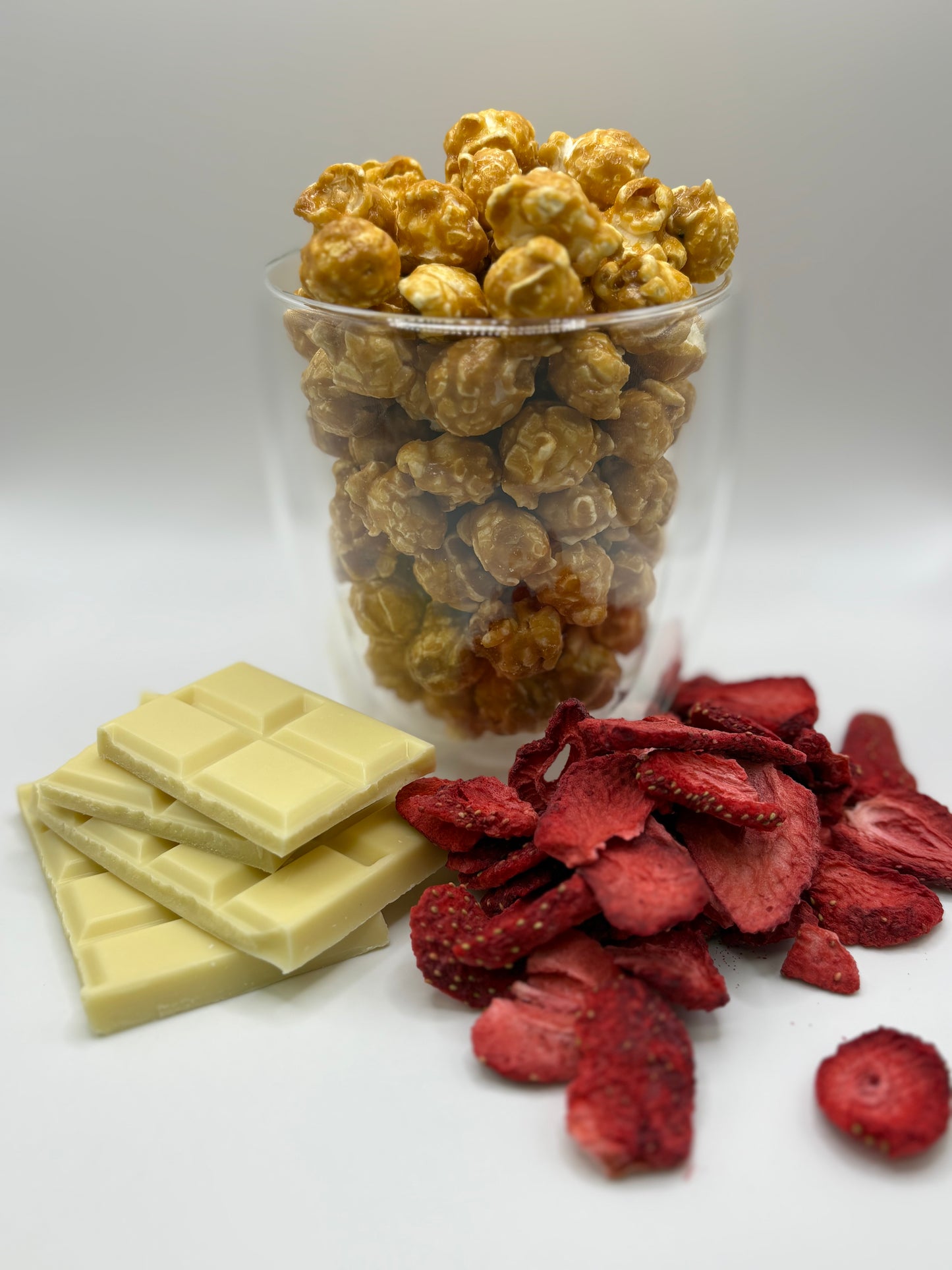 Strawberry Shortcake Chocolate Coated Caramel Popcorn