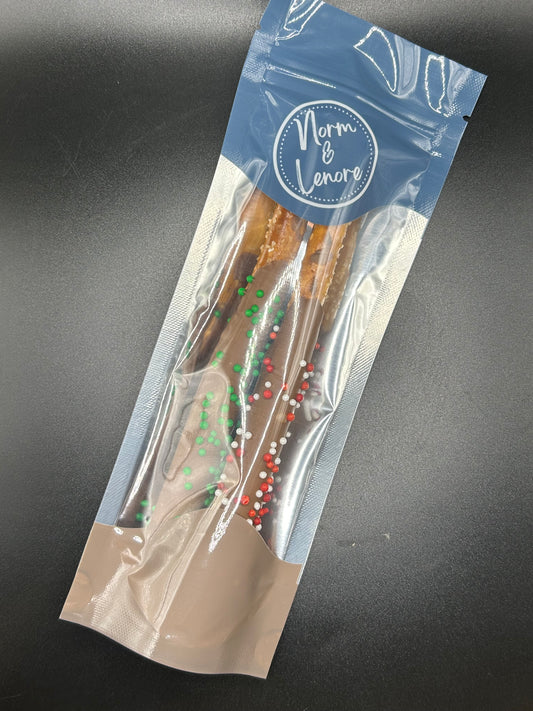 Holiday Chocolate Dipped Pretzel Rods
